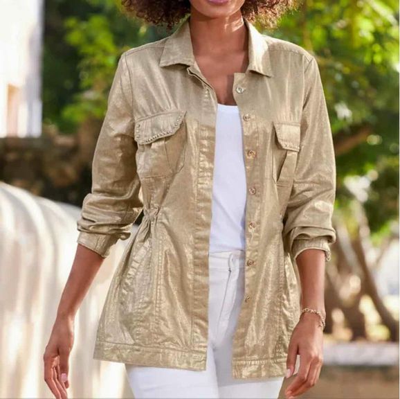 BOSTON PROPER BRUSHED LINEN UTILITY JACKET SIZE: S