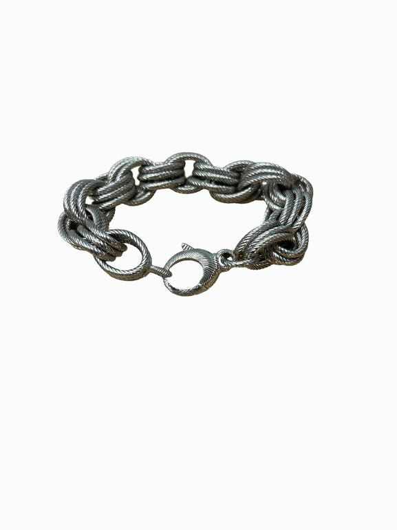 BRONZO ITALY BRONZE SILVER TONE ROPE LINK CHUNKY BRACELET