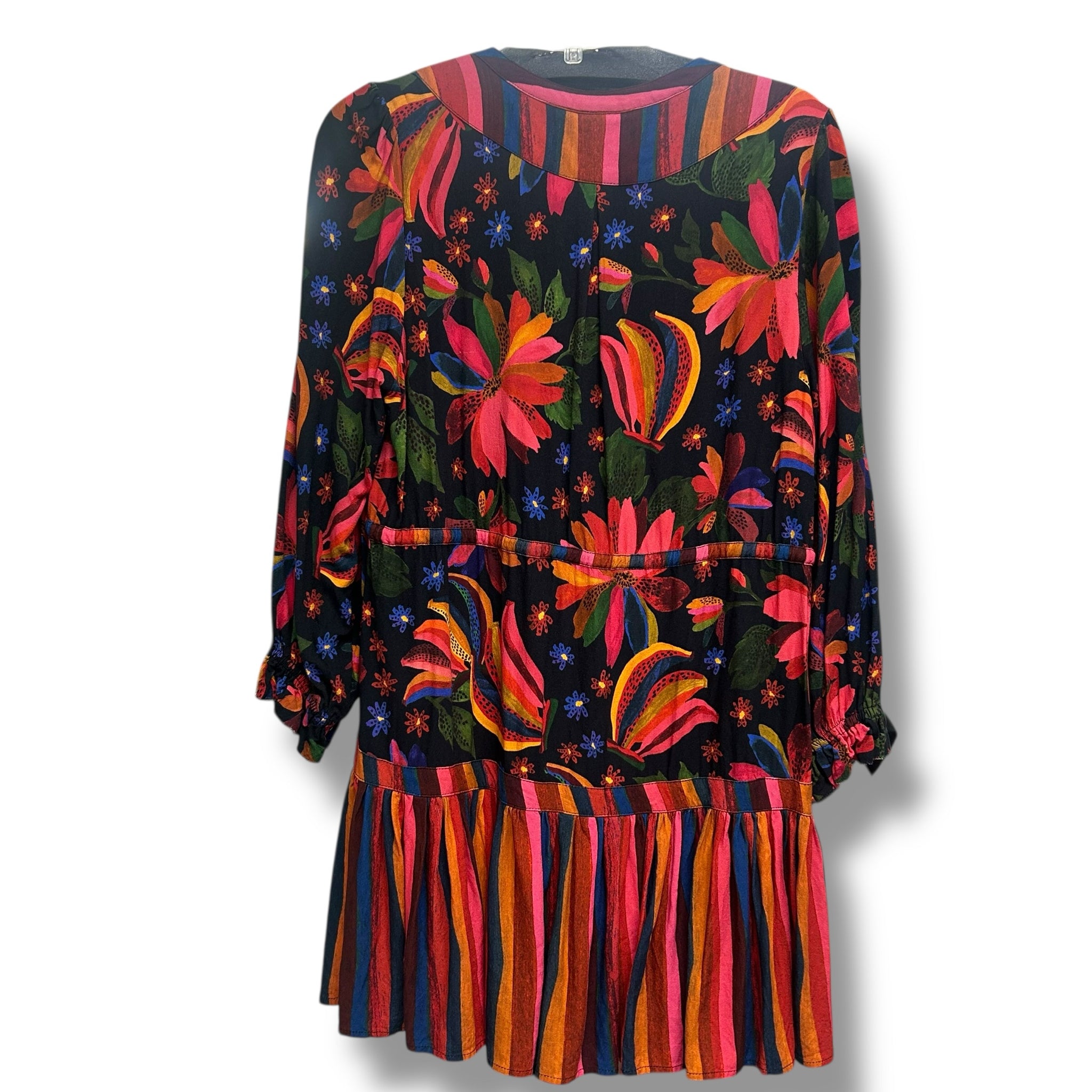 FARM RIO BLACK BANANA SKY MINI RUFFLE DRESS SIZE MEDIUM