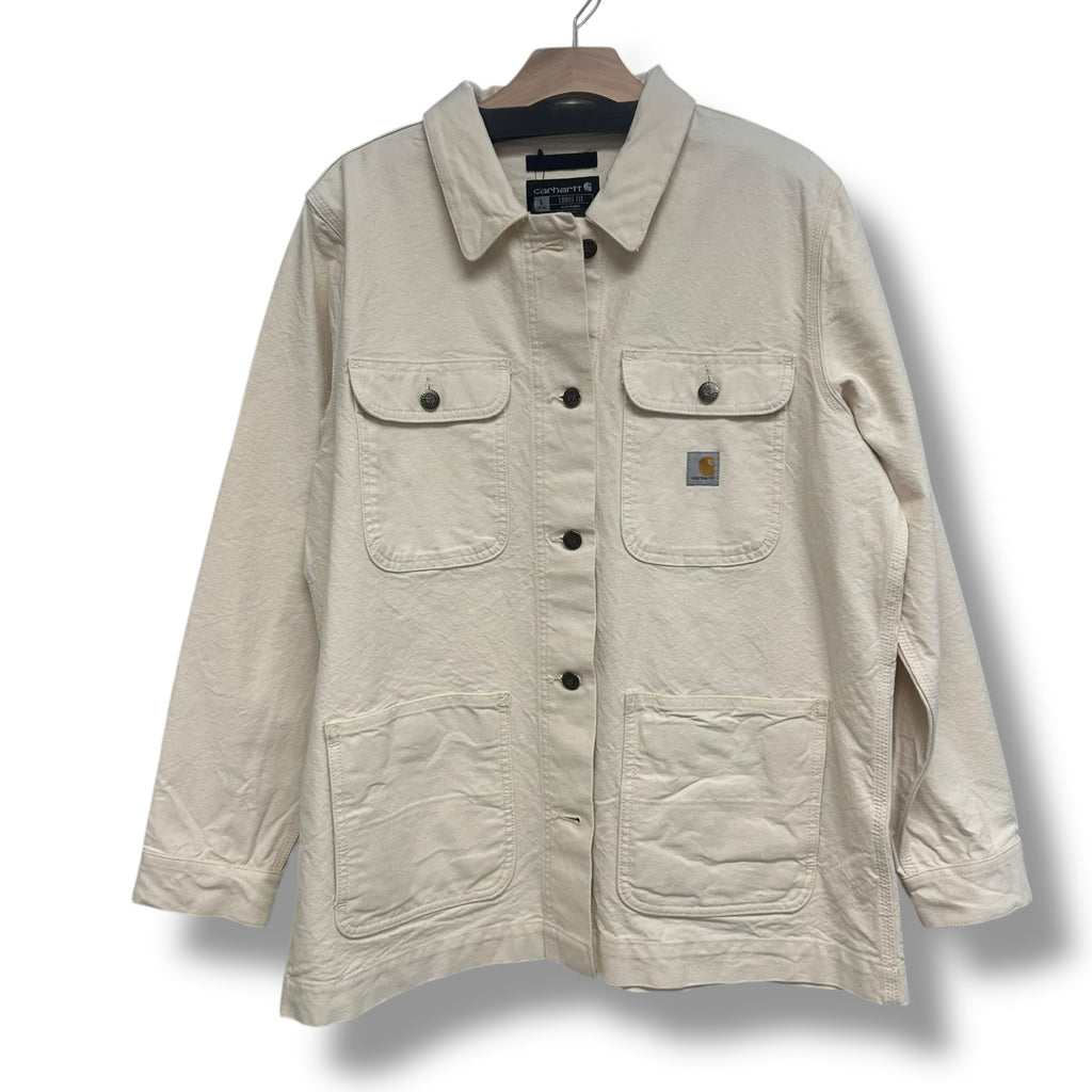 NWT CARHARTT RUGGED FLEX CANVAS CREAM CHORE COAT SIZE LARGE