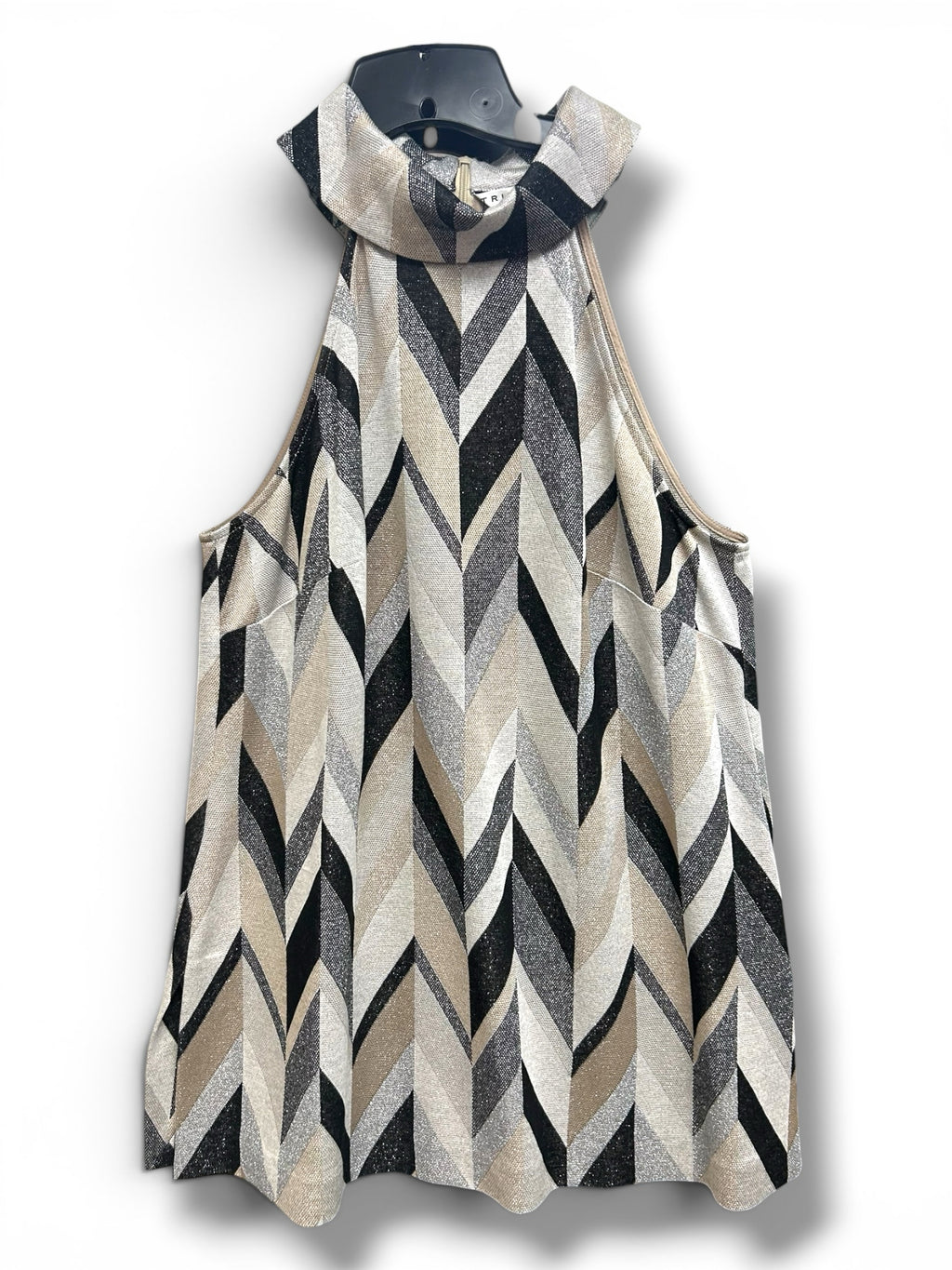 TRINA TURK METALLIC CHEVRON JOCULAR HIGH NECK TOP SIZE MEDIUM