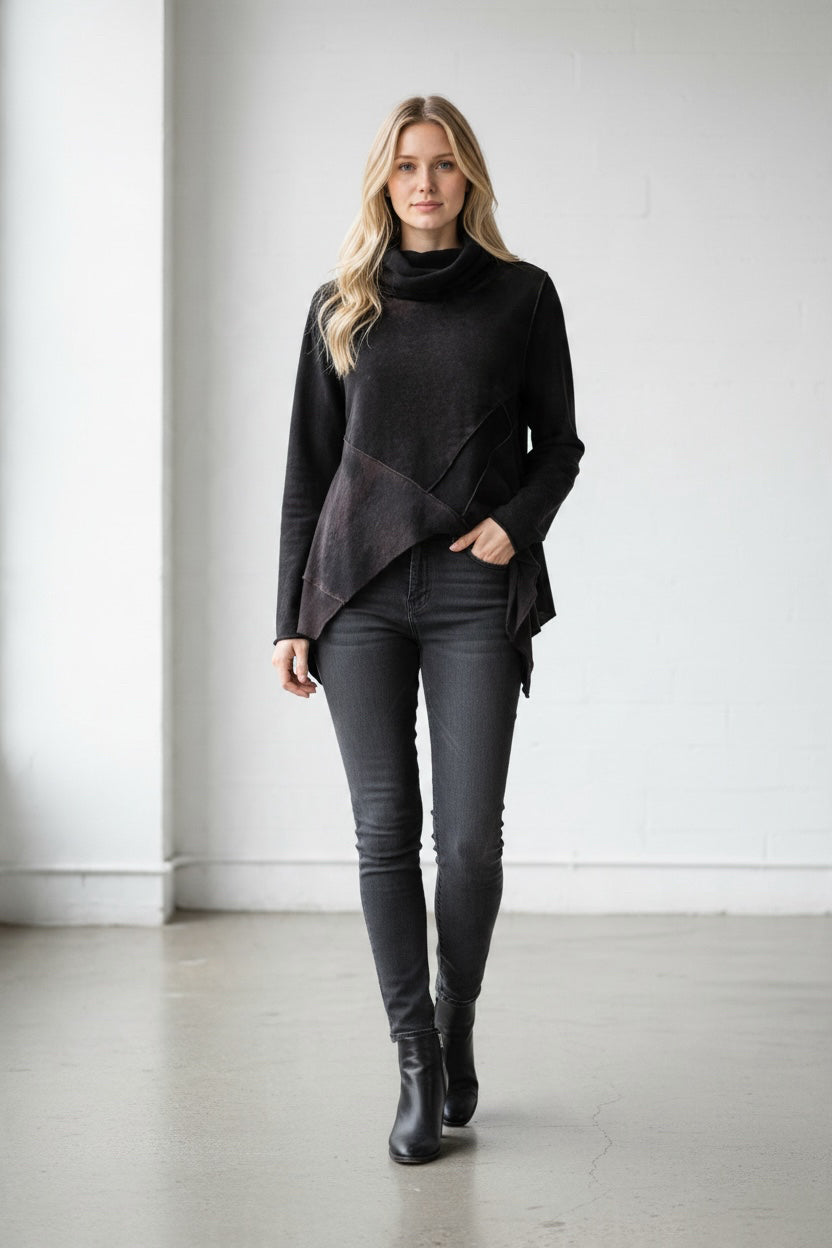 GARMENTORY RUNDHOLZ BLACK LABEL ASYMMETRICAL DRAPED COWL NECK TOP SIZE XS