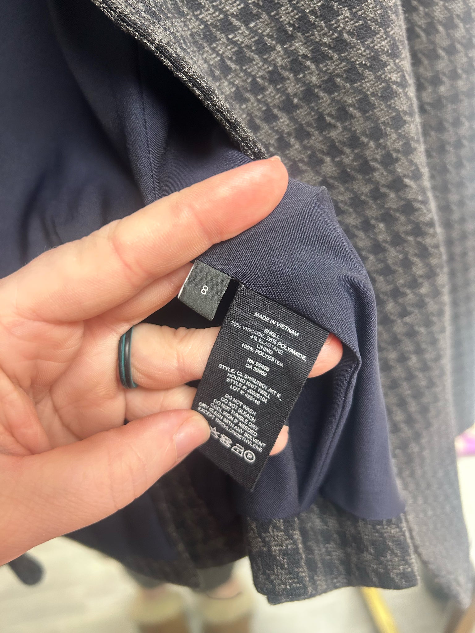 THEORY KNIT SHRUNKEN HOUNDSTOOTH BLAZER CHARCOAL SIZE 8