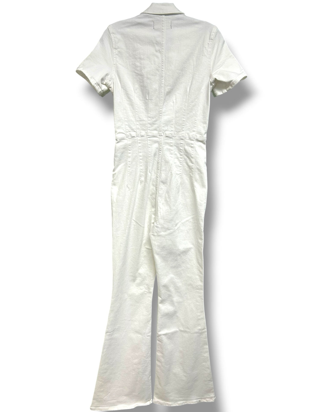 NWT WE THE FREE JAYDE FLAIR LEG ZIP UP DENIM JUMPSUIT WHITE SIZE SMALL
