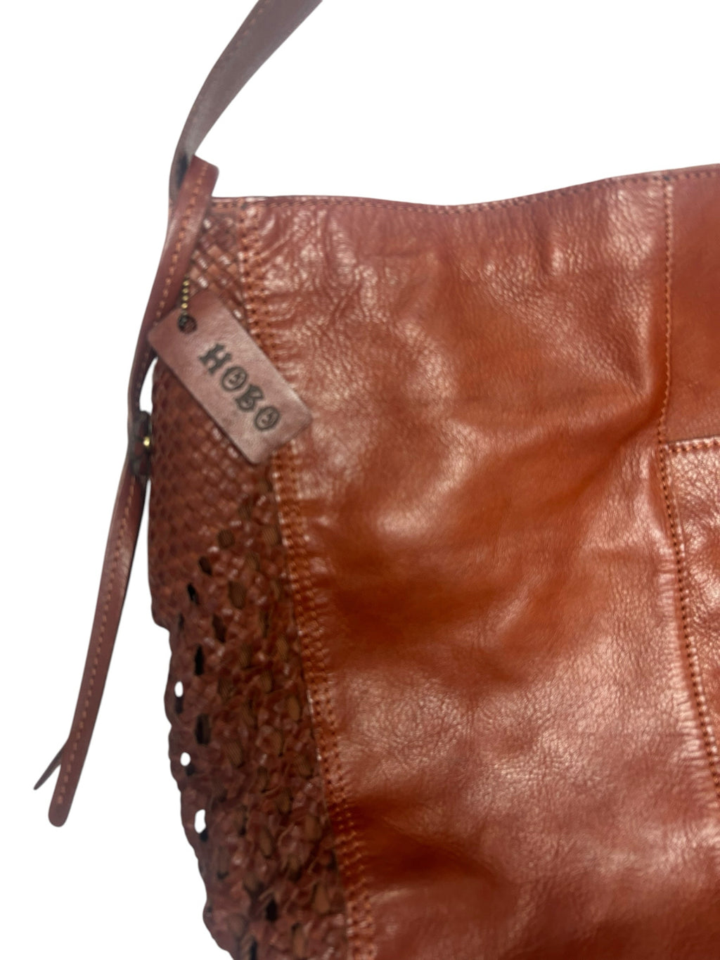 HOBO HAZEL WOVEN SIDE PANELS LEATHER SLOUCHY BAG BROWN
