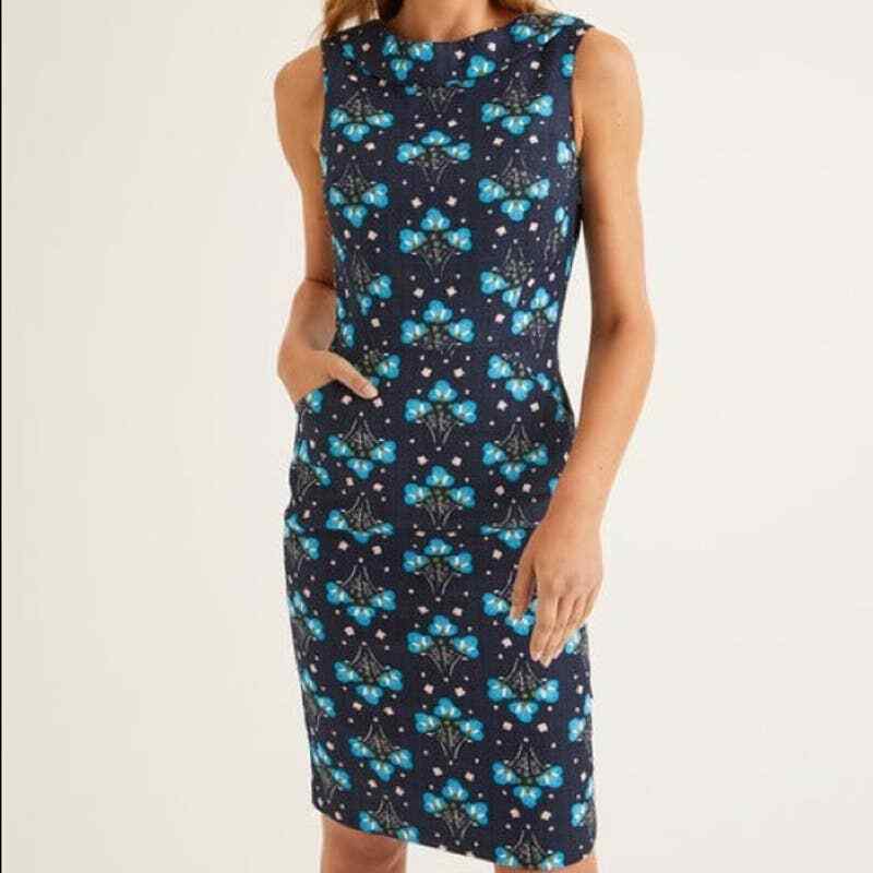 BODEN MARTHA FLORAL PENCIL NAVY DRESS SIZE 2