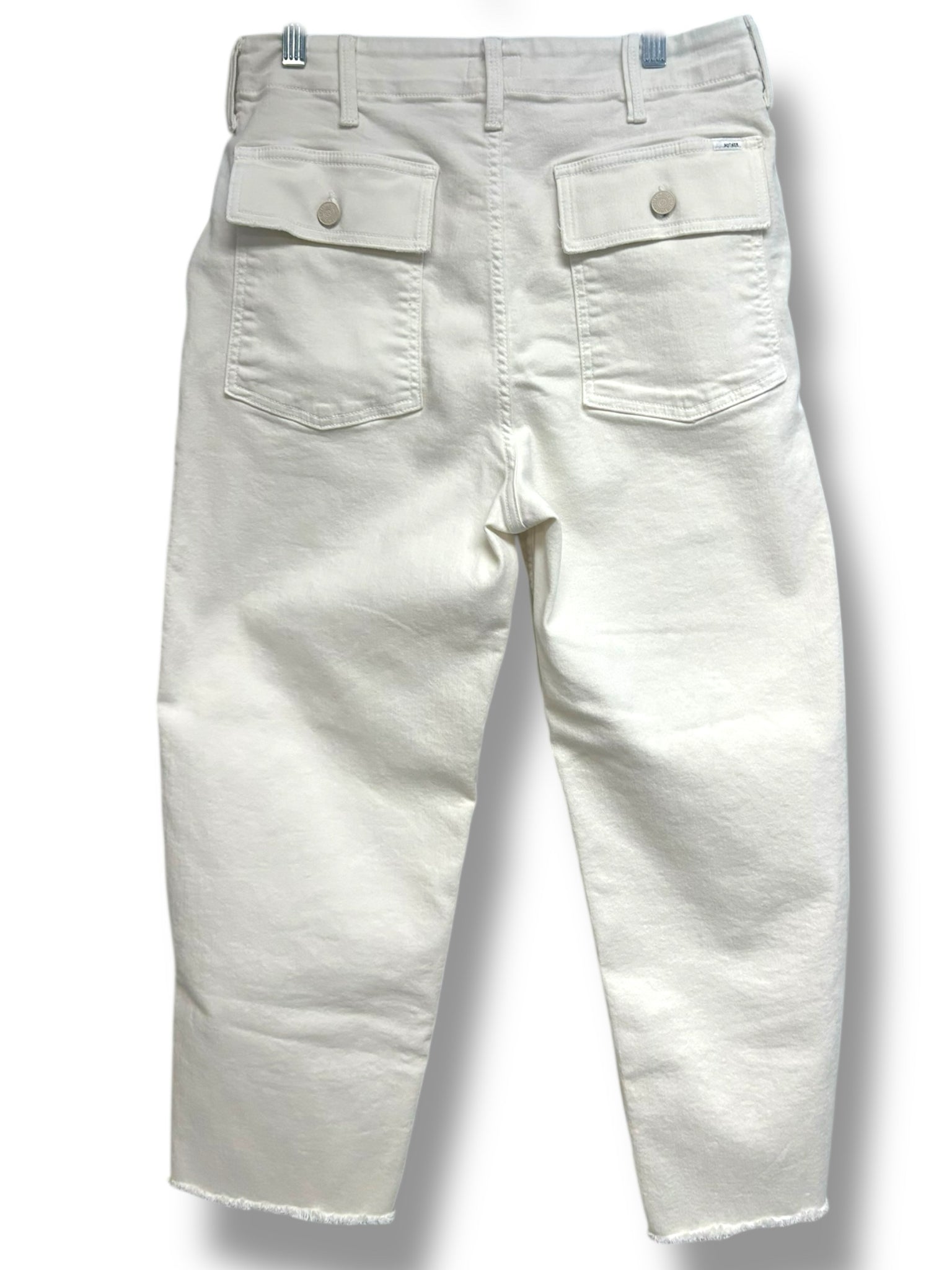 MOTHER THE PATCH POCKET PRIVATE FRAYED ANKLE IN CREAM PUFF SIZE 27