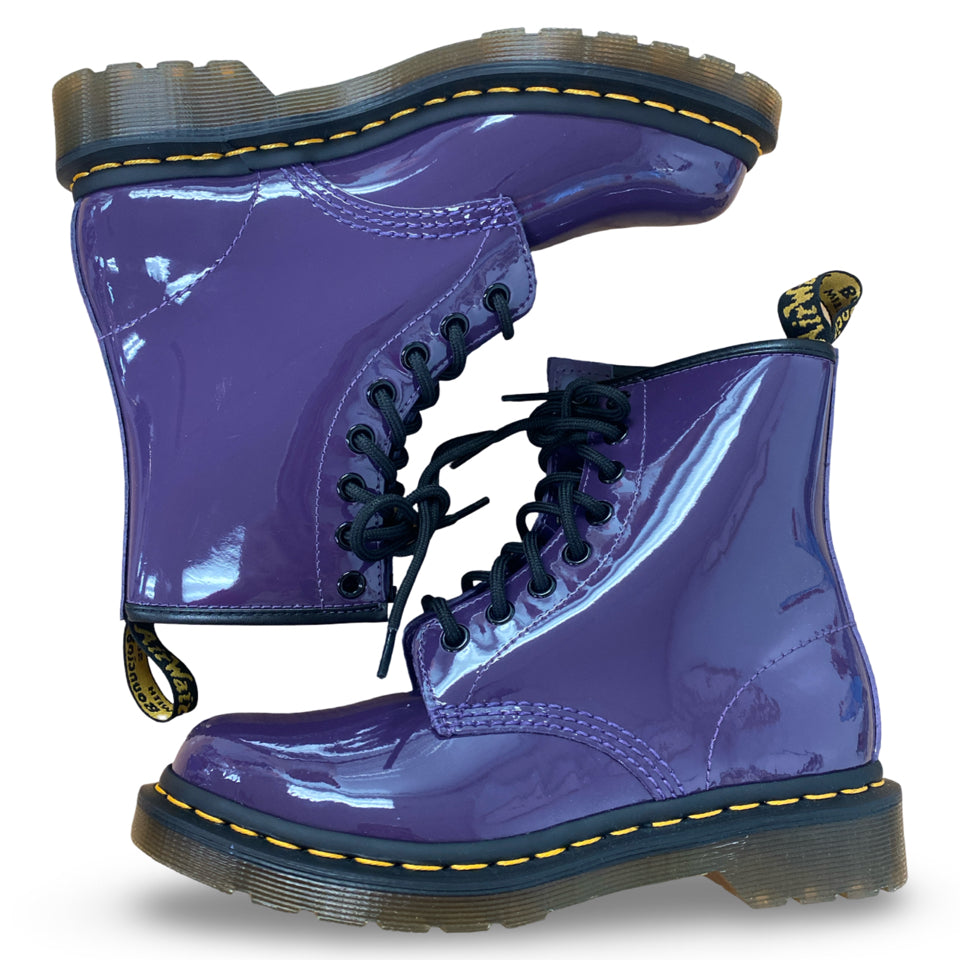 NEW DR MARTENS 1460 PATENT LAMPER LACE UP BOOT BLACKCURRANT SIZE 6 / 37