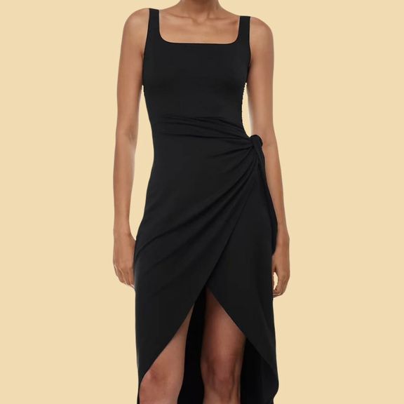 WILFRED ATURN MIDI TIE-WAIST BLACK DRESS SIZE M