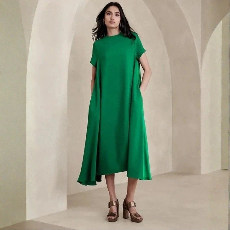 BANANA REPUBLIC AURELIA CREPE AND SATIN MAXI GREEN DRESS SIZE SMALL