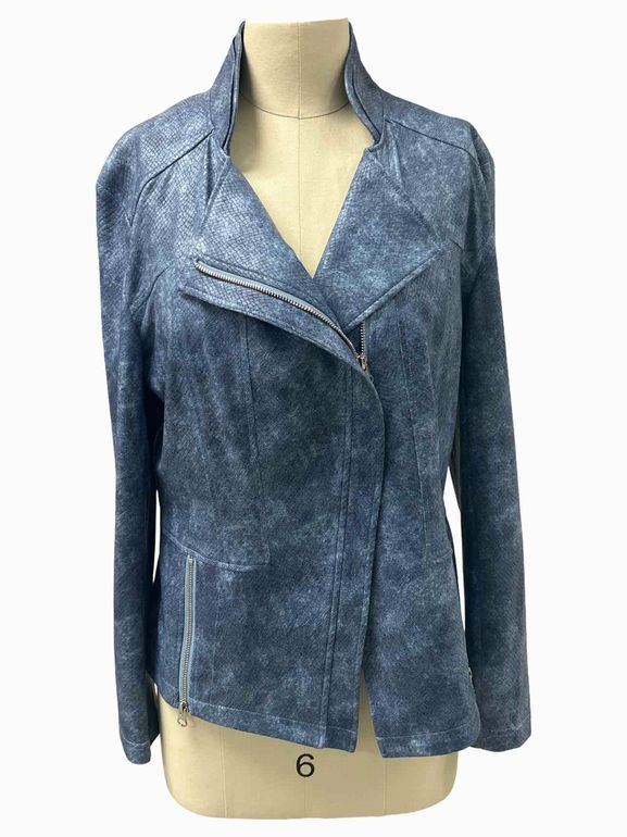 CLARA SUN WOO SIGNATURE LIQUID LEATHER JACKET DENIM SIZE: L