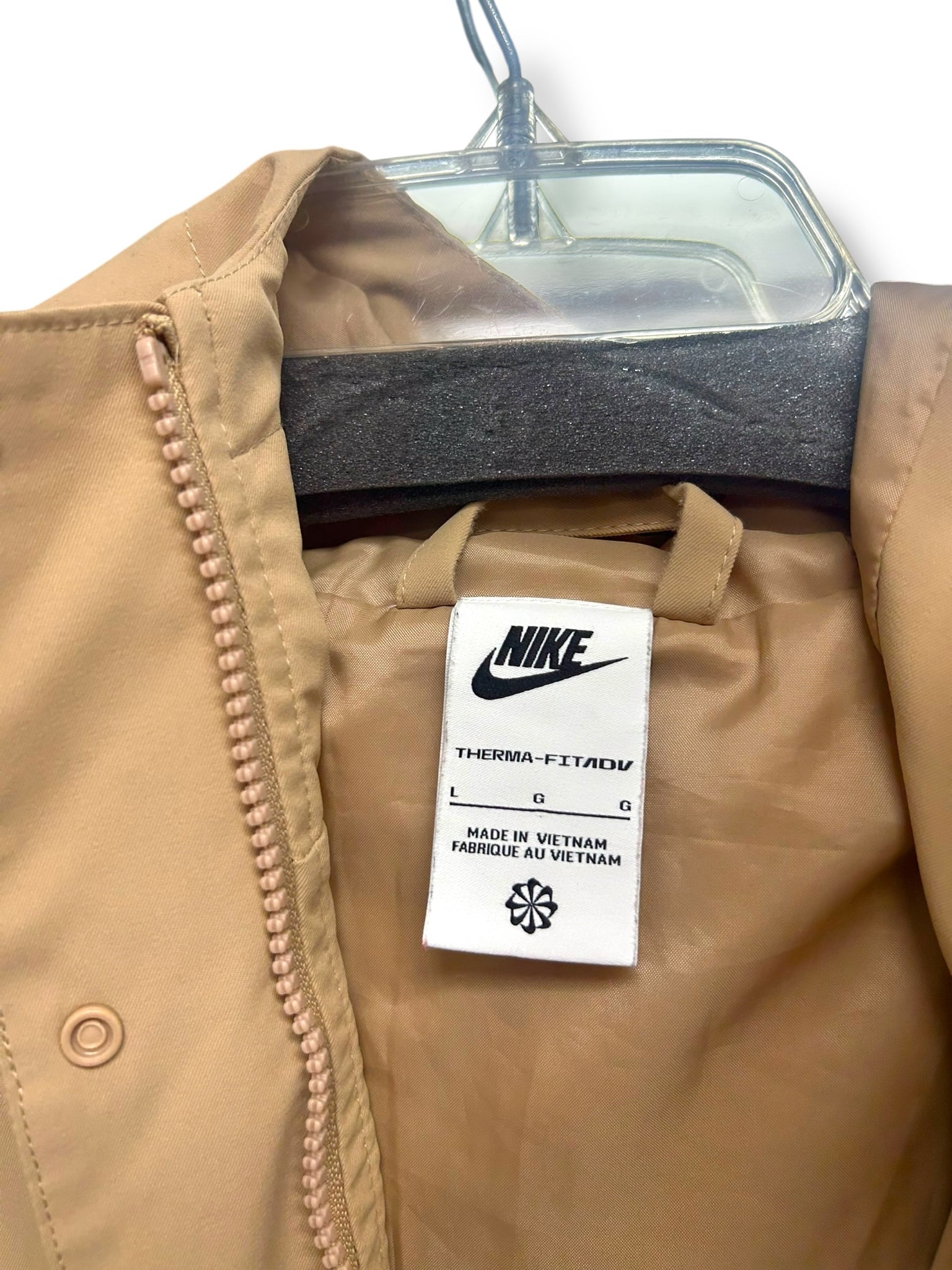 NIKE ESSENTIAL OVERSIZED STORM-FIT PARKA JACKET W/HOOD TAN SIZE LARGE