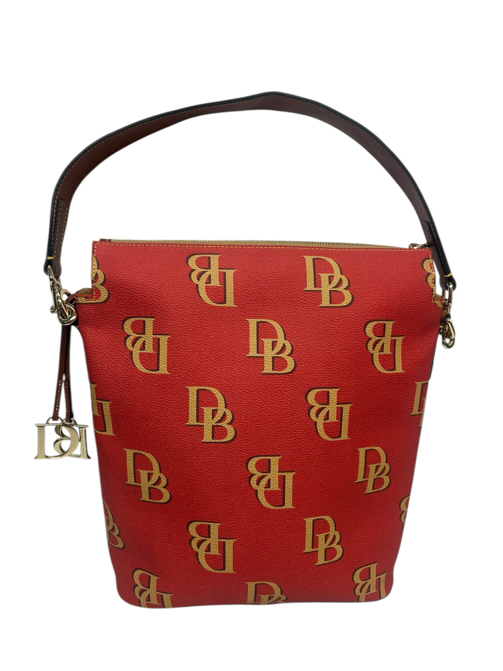 DOONEY & BOURKE LARGE MONOGRAM COATED HOBO SHOULDER BAG RED