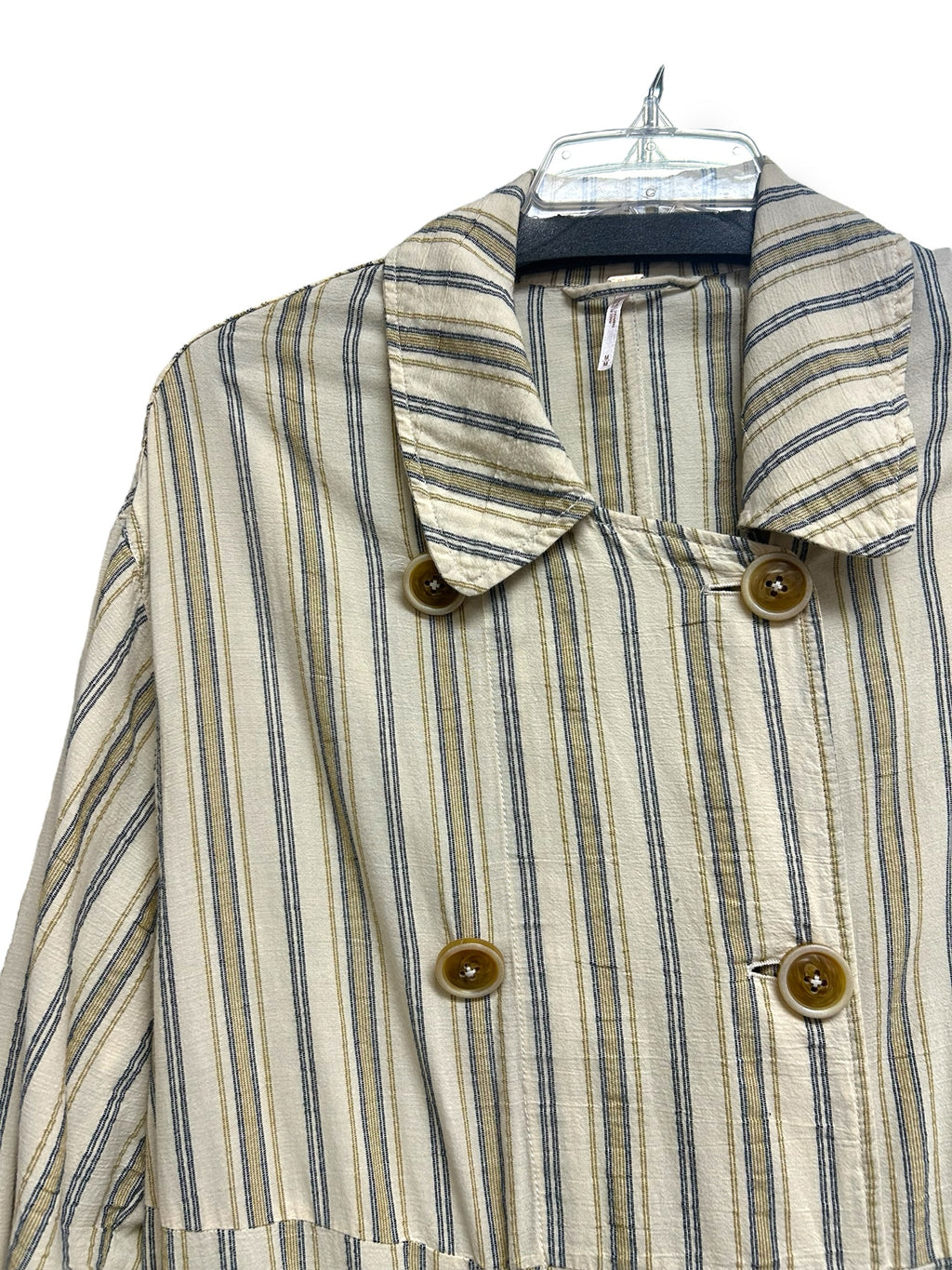 FREE PEOPLE NWT SWEET MELODY TRENCH LONG STRIPE DOUBLE BREASTED SIZE M