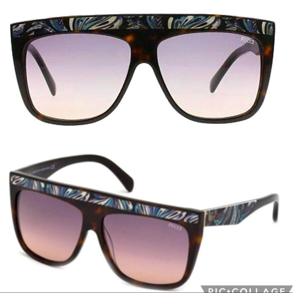 EMILIO PUCCI EP 08 SQUARE FLAT TOP DARK BROWN/BLUES SUNGLASSES