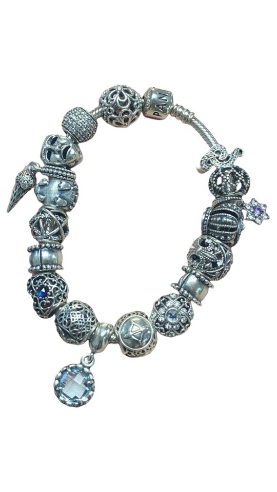 PANDORA LOADED 18 CHARM BRACELET SNAKE CHAIN 7"