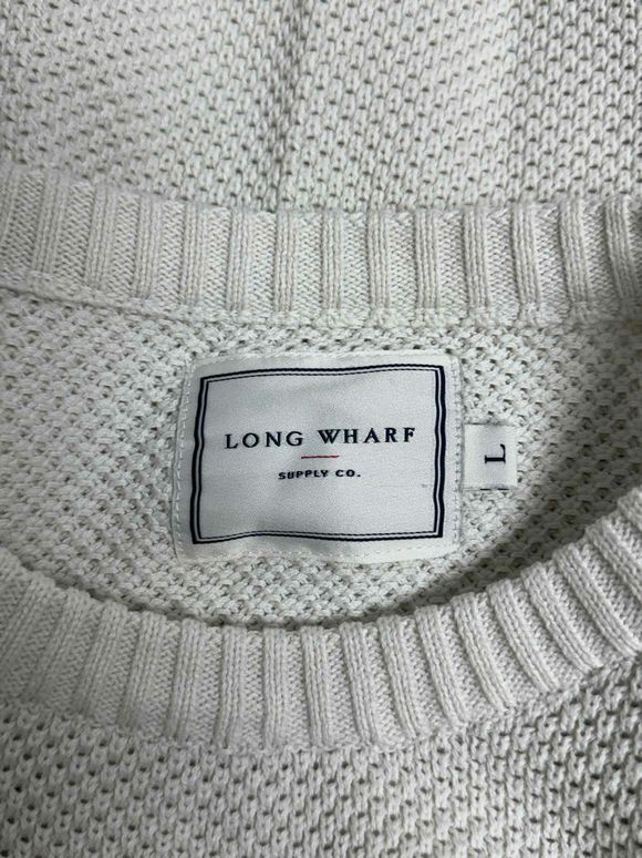 LONG WHARF SUPPLY CO LIGHT KNIT CREWNECK WHITE SWEATER SIZE L