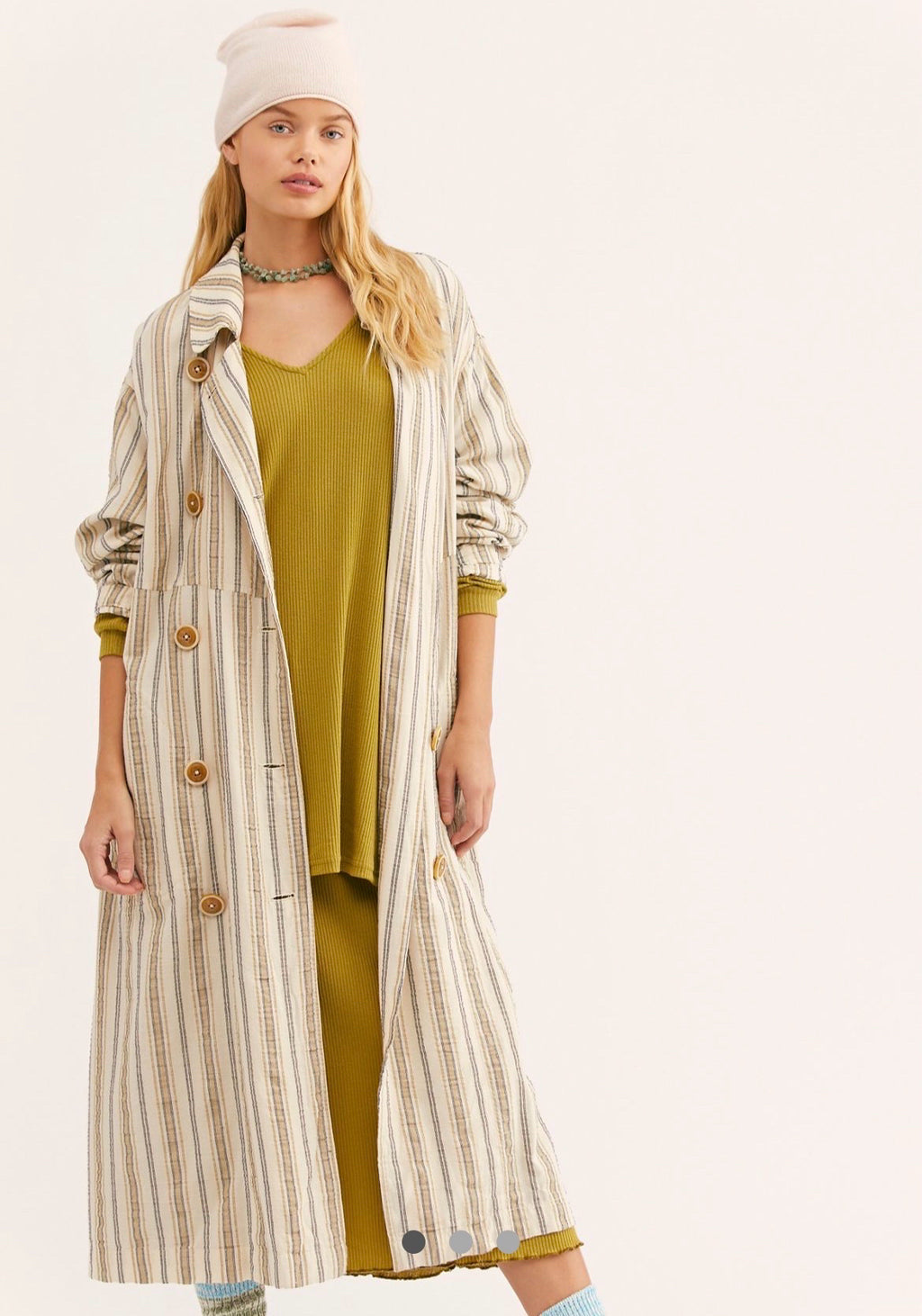 FREE PEOPLE NWT SWEET MELODY TRENCH LONG STRIPE DOUBLE BREASTED SIZE M