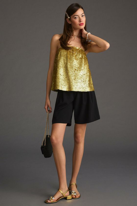 ANTHROPOLOGIE SEQUIN GOLD TUBE TOP SIZE L