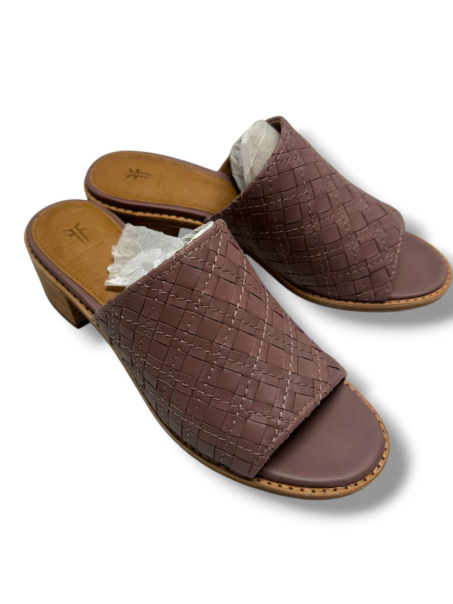 NEW WITH BOX FRYE CINDY WOVEN LILAC LEATHER MULES SIZE 6.5