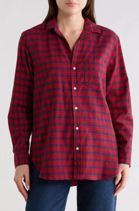 FRANK & EILEEN RED BLUE PLAID BEAU COTTON BUTTON UP TOP SIZE MEDIUM