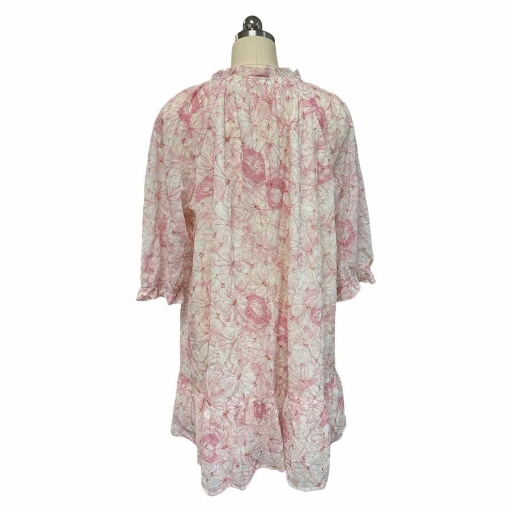 VOY PINK FLORAL EYELET RUFFLE BLUSH DRESS SIZE L