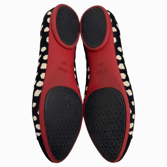 VIVAIA ALMOND TOE POLKA DOT TIANA BLACK/WHITE FLAT (NO BOW) SIZE 38.5