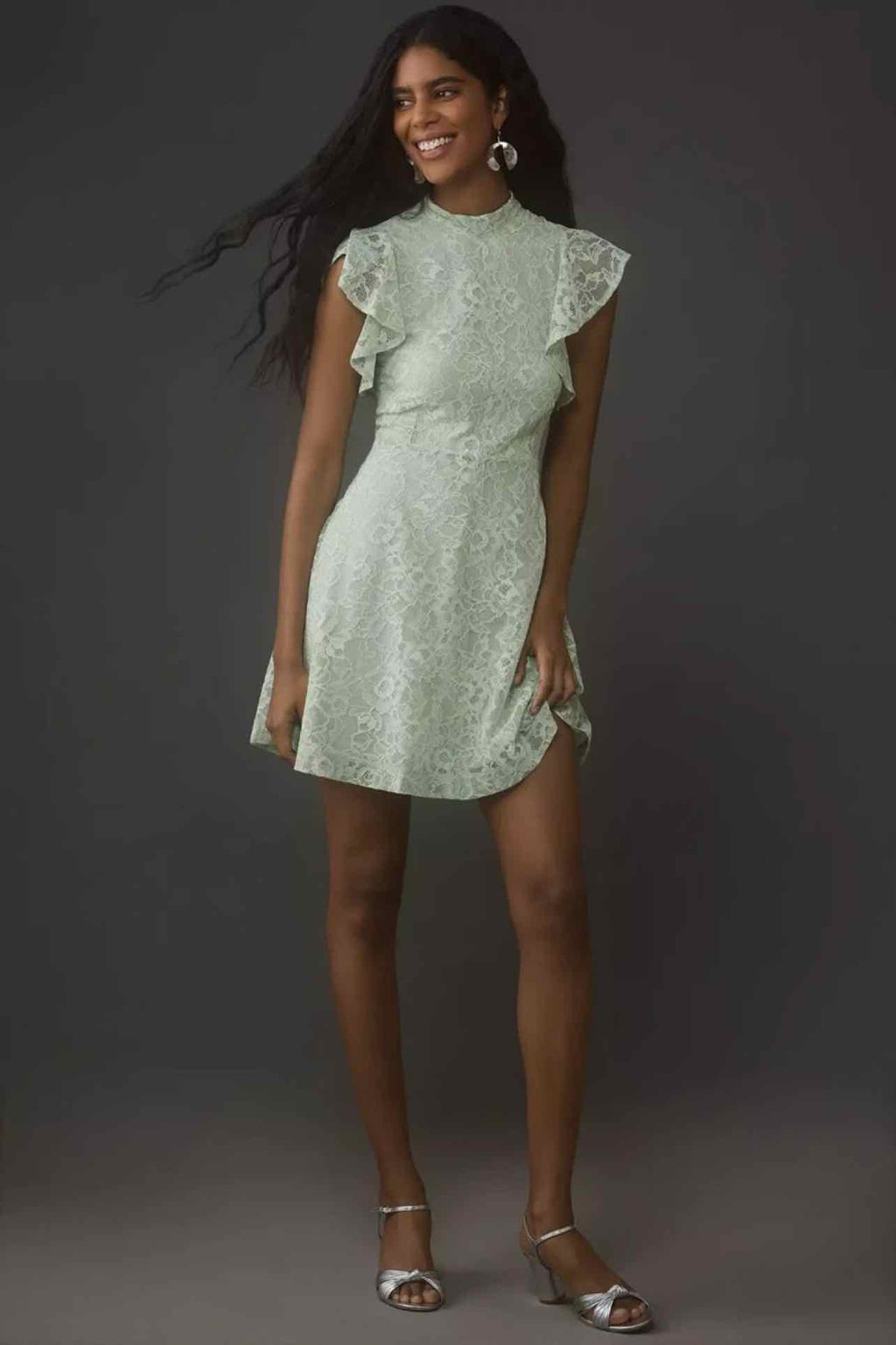 ANTHROPOLOGIE NWT MAEVE LACE RUFFLE SLV FIT FLAIR DRESS SIZE: S