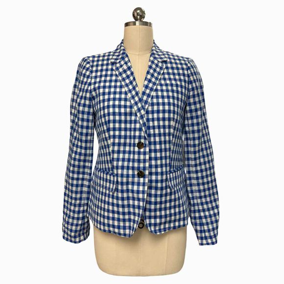 JCREW LINEN GINGHAM SCHOOLBOY BLUE/WHITE BLAZER SIZE 4