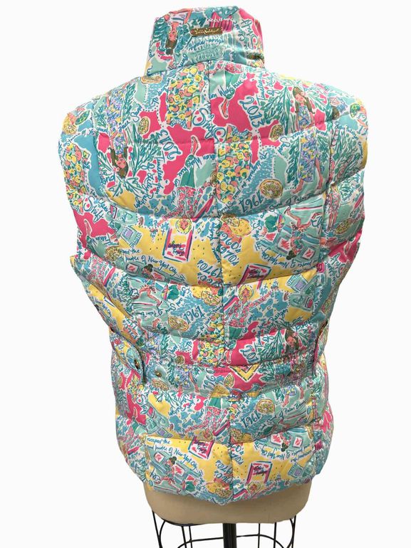 LILLY PULITZER IN THE BEGINNING PRINT PUFFER VEST SIZE: M/L