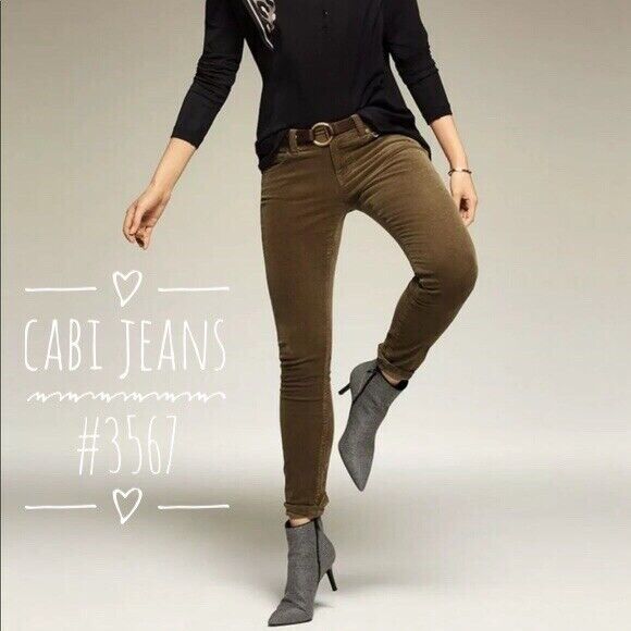 CABI 3567 CORDUROY SKINNY PANT IN MOSS GREEN SIZE 8