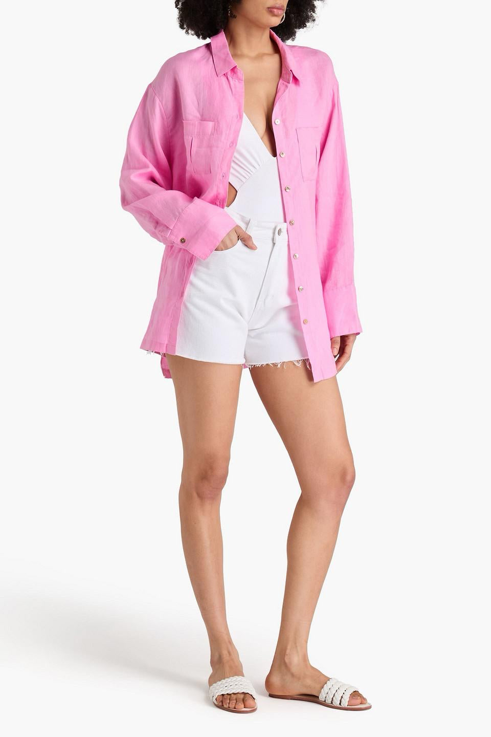 NEW! HEIDI KLEIN MARINA KAY PINK LINEN LONG SLEEVE BUTTON DOWN SIZE XL