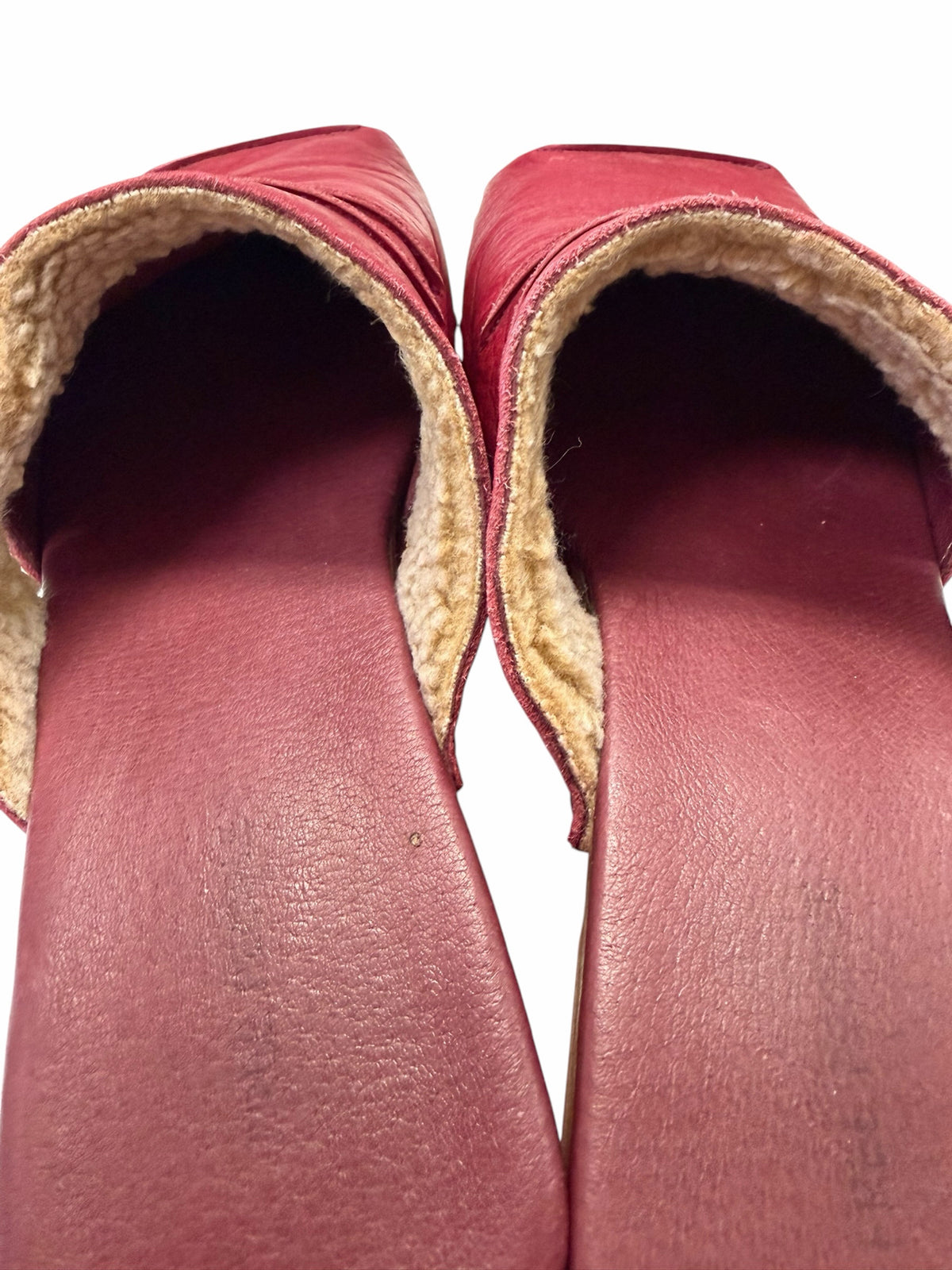 FREE PEOPLE IVY STUDDED RED LEATHER SQUARE TOE  MULES SIZE 10