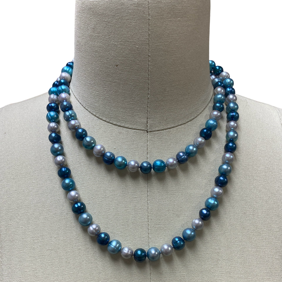 HONORA .925 8-9mm BLUE MOON RINGED FRESHWATER CULTURED PEARL 36" NECKLACE