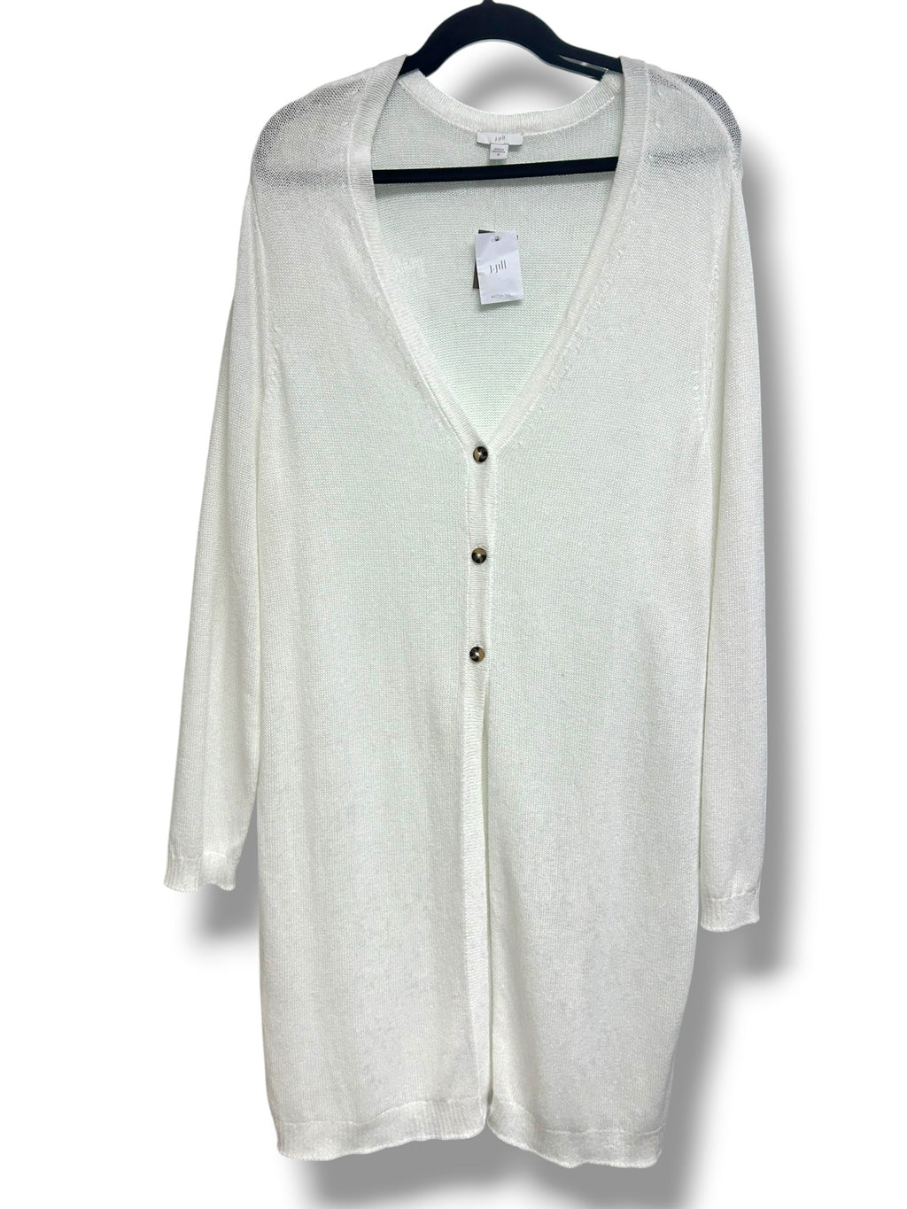 NWT J.JILL BUTTON FRONT WHITE LINEN COTTON LONG LENGTH CARDIGAN SIZE 2X