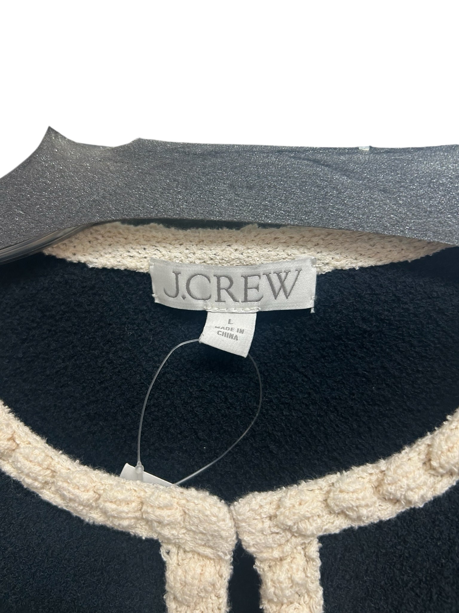 NWT JCREW ODETTE LADY SWEATER BLACK CREAM KNIT CARDIGAN SIZE LARGE