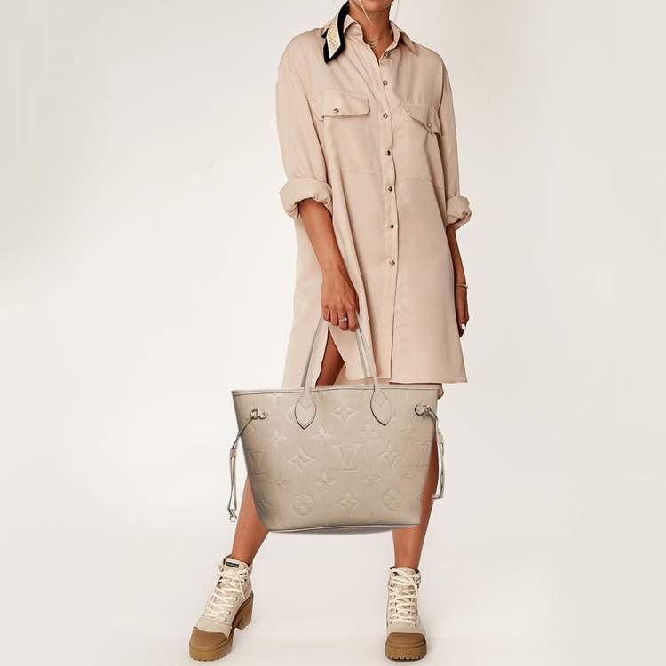 LOUIS VUITTON NEVERFULL MM TURTLEDOVE MONOGRAM EMPREINTE LEATHER WITH POUCH