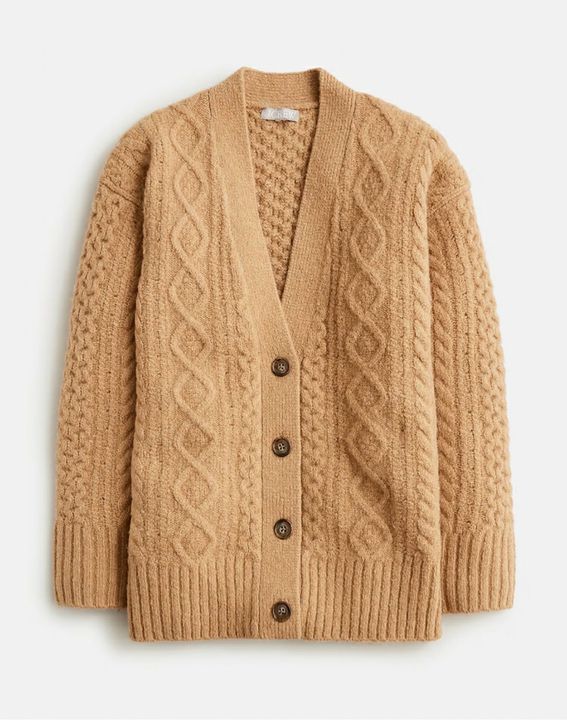 JCREW CABLE KNIT STRETCH CAMEL CARDIGAN SIZE M