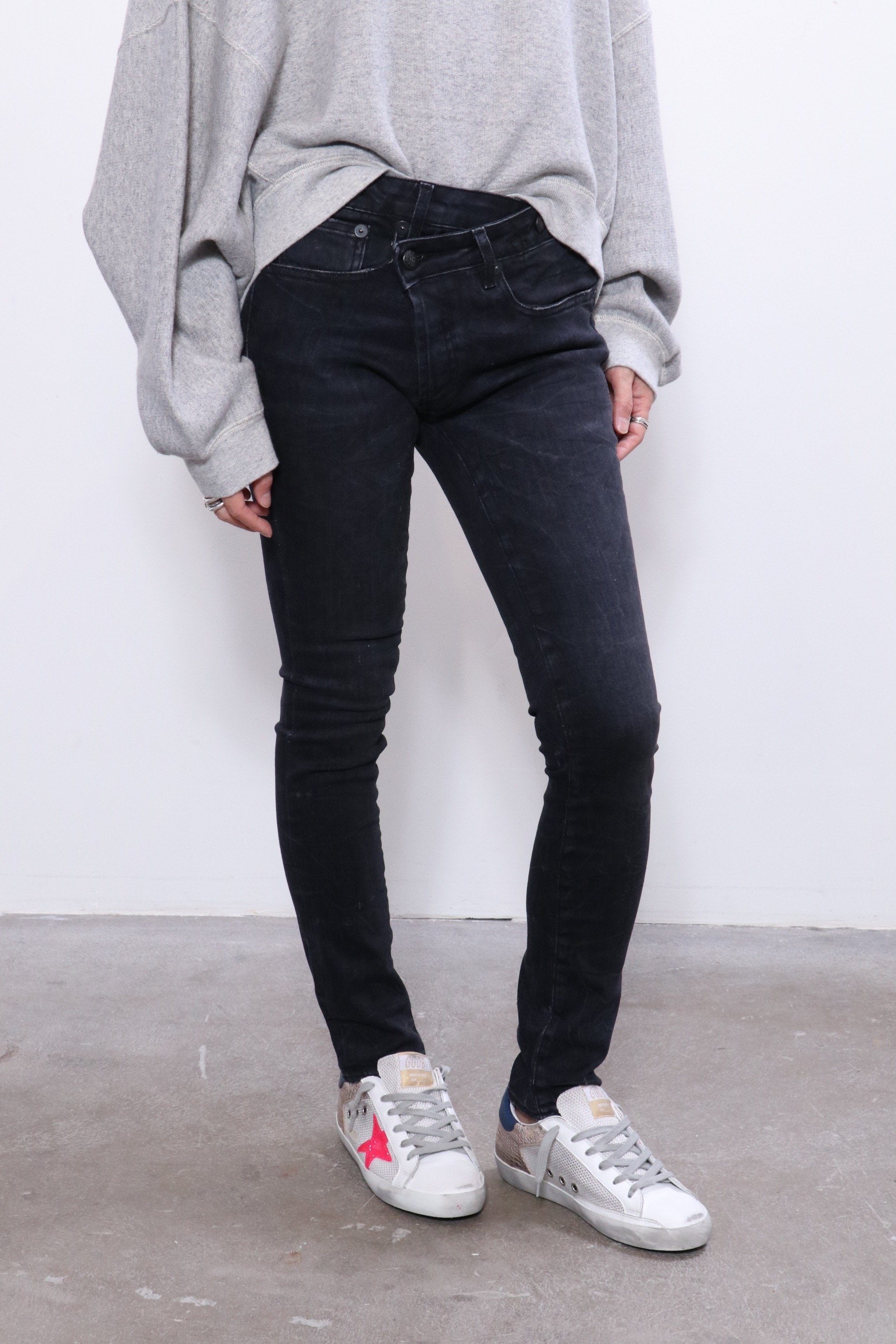 R13 CROSSOVER SKINNY LEG DENIM BLACK MARBLE JEANS SIZE 24 - WEARHOUSE  CONSIGNMENT