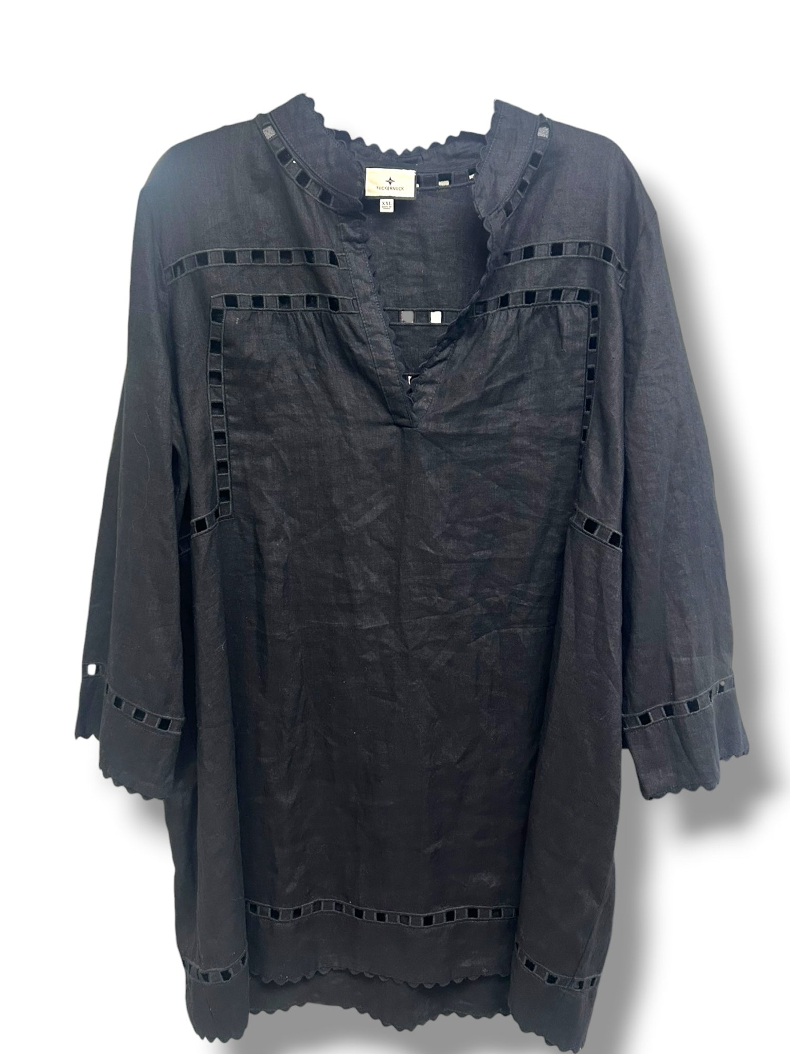 TUCKERNUCK BLACK LINEN DAWSON EYELET TUNIC DRESS SIZE XXL