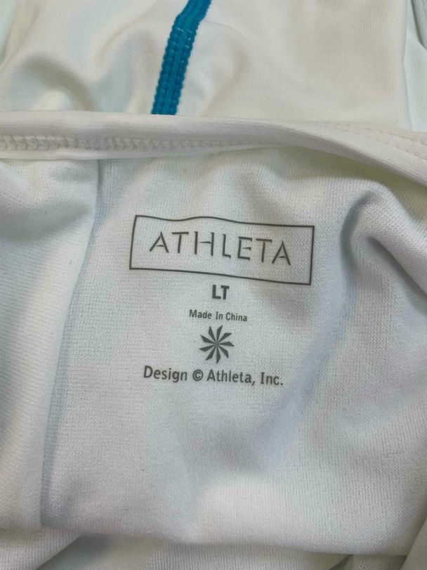 ATHLETA NWT! LYCRA ONE PIECE RACERBACK WHITE/BLUE SWIMSUIT SIZE LT