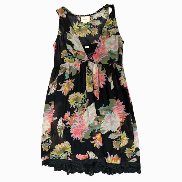 ANTHROPOLOGIE MAEVE VIOLETTA BLACK FLORAL SHEER DRESS SIZE XS