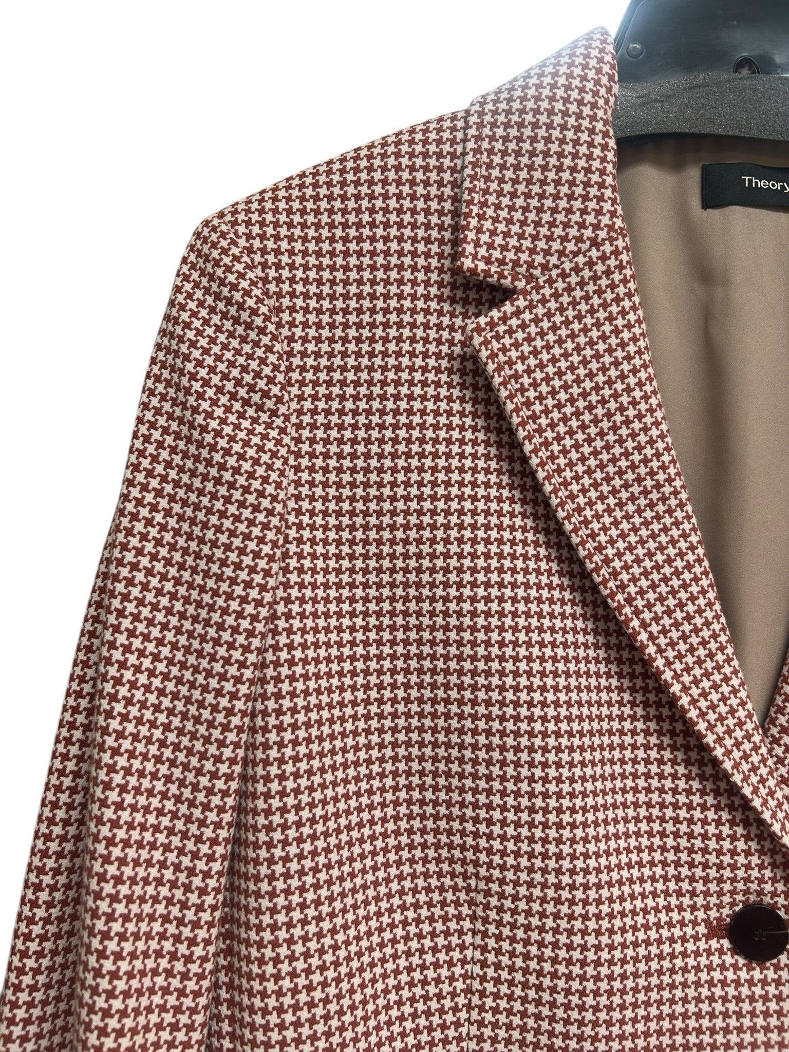 THEORY HOUNDSTOOTH BLAZER BURNT UMBER & WHITE WITH NOTCHED LAPELS SIZE 8