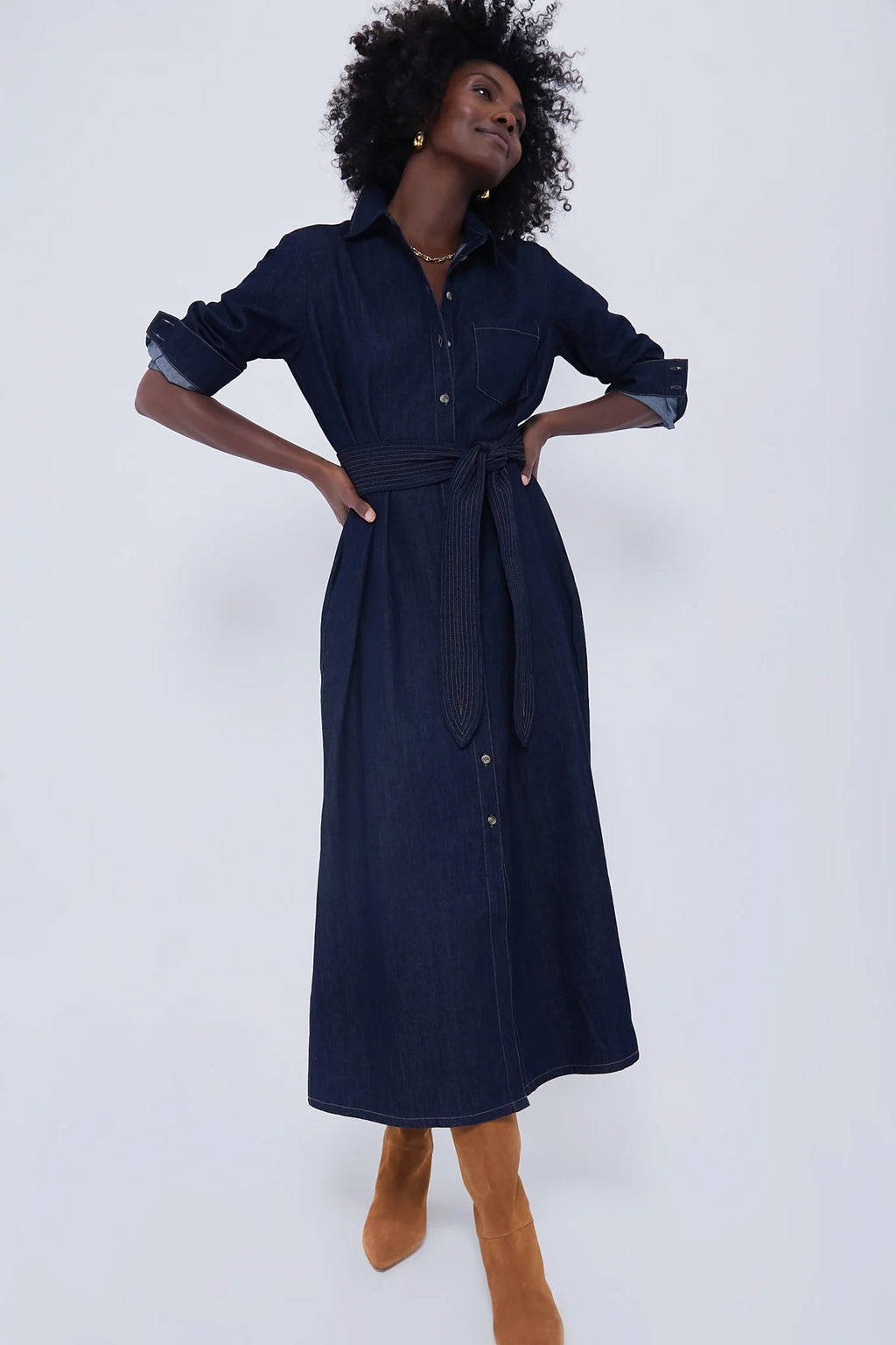 TUCKERNUCK CHESSIE DENIM MAXI BUTTON FRONT SHIRT DRESS (NO TIE) SIZE XL