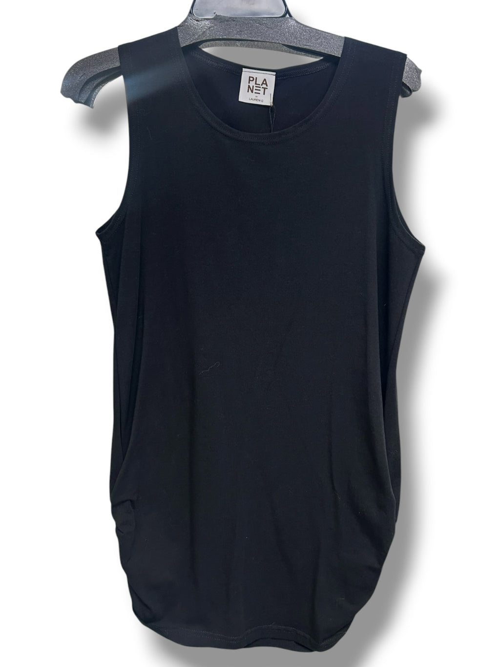 NWT PLANET BY LAUREN G COTTON RUCHED BLACK TANK SIZE LARGE