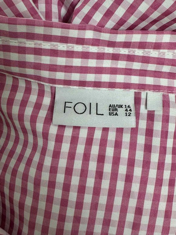 FOIL GINGHAM BUTTON UP TRAPEZE STYLE PINK/WHITE SHIRT SIZE 12