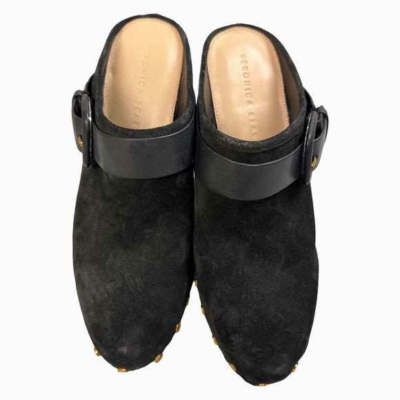 VERONICA BEARD DACEY SUEDE CLOG BLACK HEEL SIZE 9