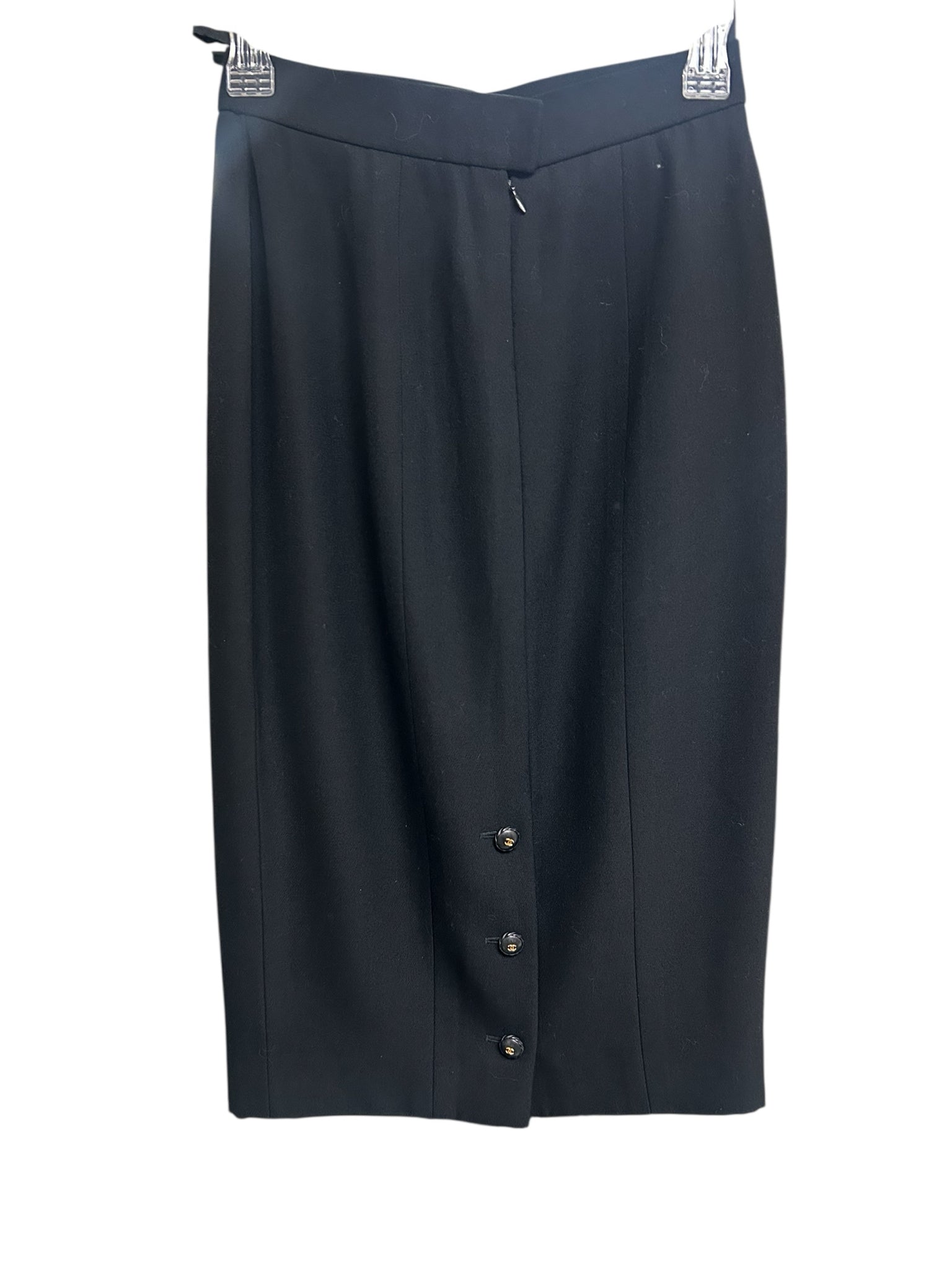 CHANEL BOUTIQUE VINTAGE SILK PENCIL SKIRT BLACK SIZE 38