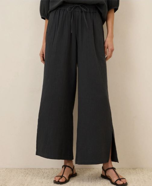 PACT NWT COASTAL DBL GAUZE SPLIT HEM ORGANIC COTTON JET BLACK SIZE: S