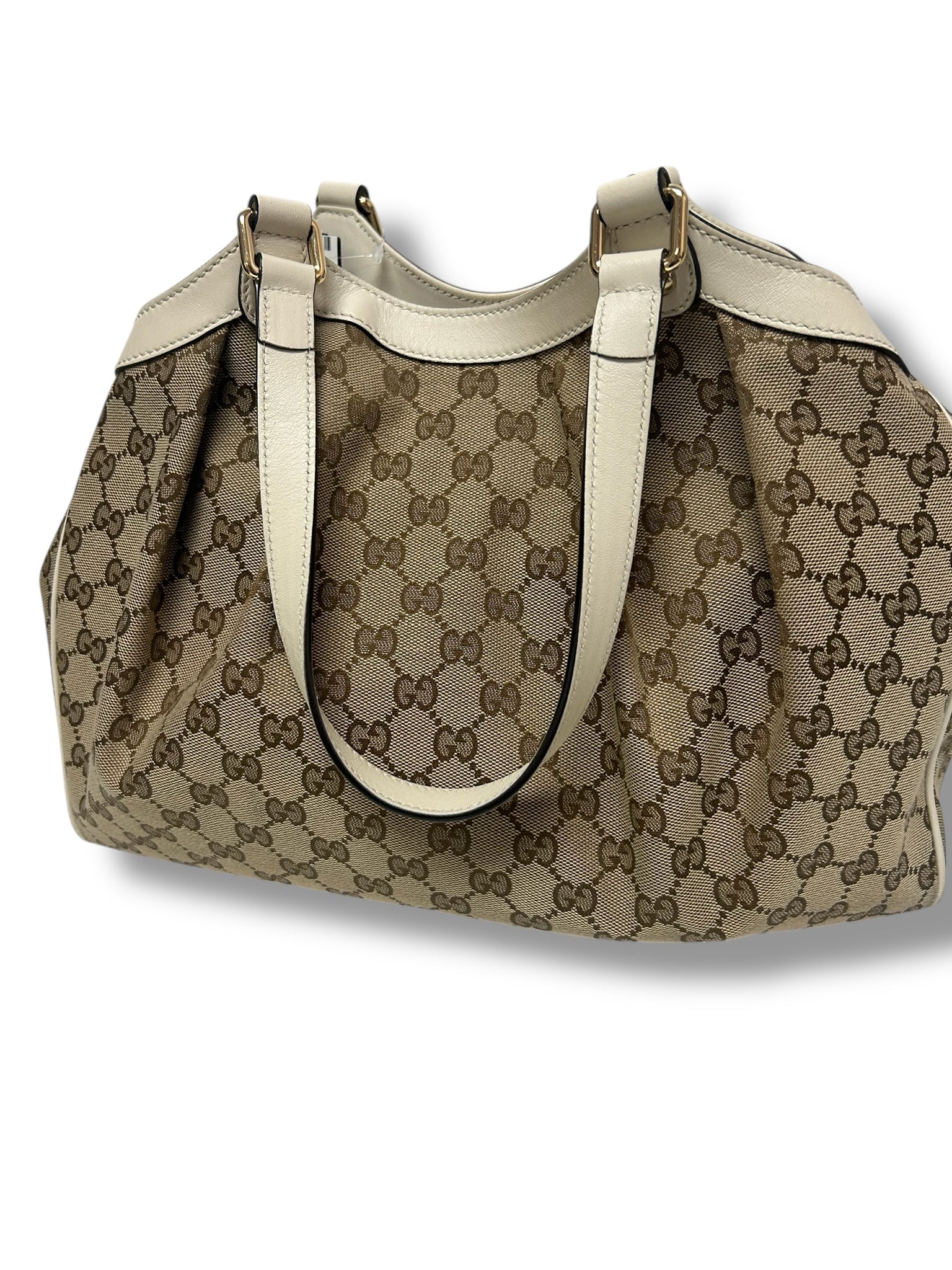 GUCCI GG CANVAS TOTE DOUBLE SHOULDER STRAP TAN CREAM